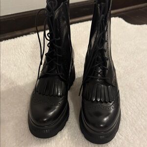 Black Wingtip Moto Boots